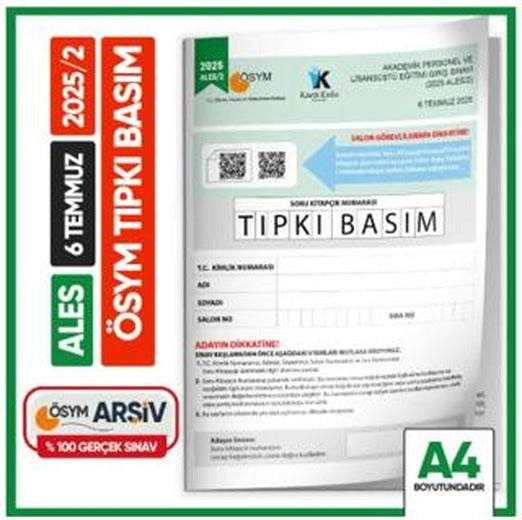ALES 2025/2 ÖSYM Tıpkı Basım Çıkmış Soru Deneme Kitapçığı Video/PDF Çözümlü Türkiye Geneli