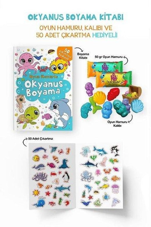Okyanus Boyama Kitabı - Oyun Hamuru Kalıbı ve 50 Adet Çıkartma Hediyeli 3 + Yaş | Bigkids Yayınları (İnce Kapak)