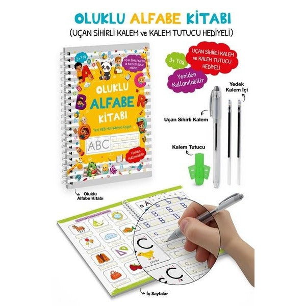 Oluklu Alfabe Kitabı - Uçan Sihirli Kalem ve Kalem Tutucu Hediyeli 3+ Yaş | Bigkids Yayınları (İnce Kapak)