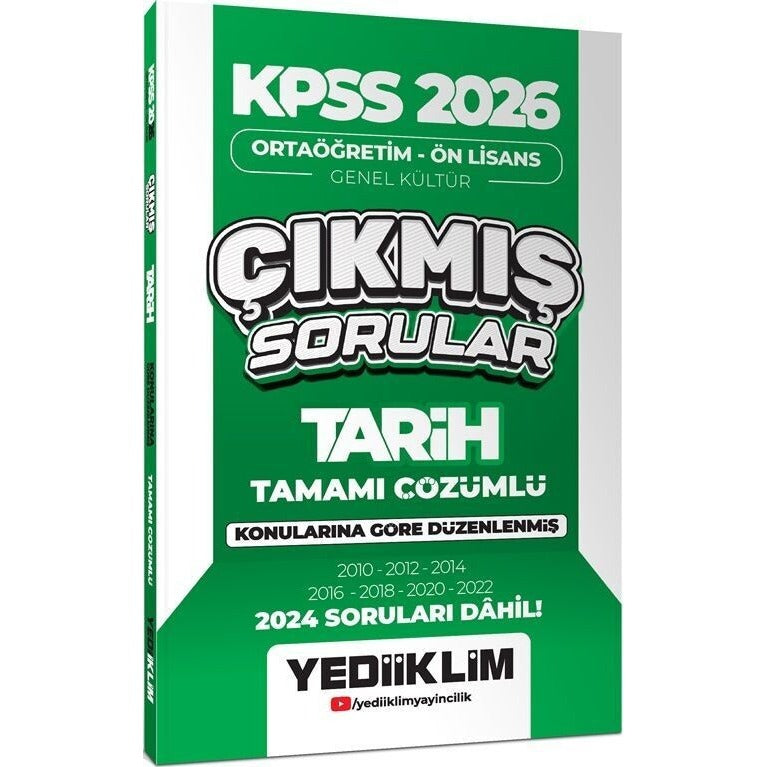 KPSS 2026 Ortaöğretim - Önlisans Tarih Konularına Göre Çıkmış Sorular 2024 Soruları Dahil | Yediiklim Yayınları (İnce Kapak)
