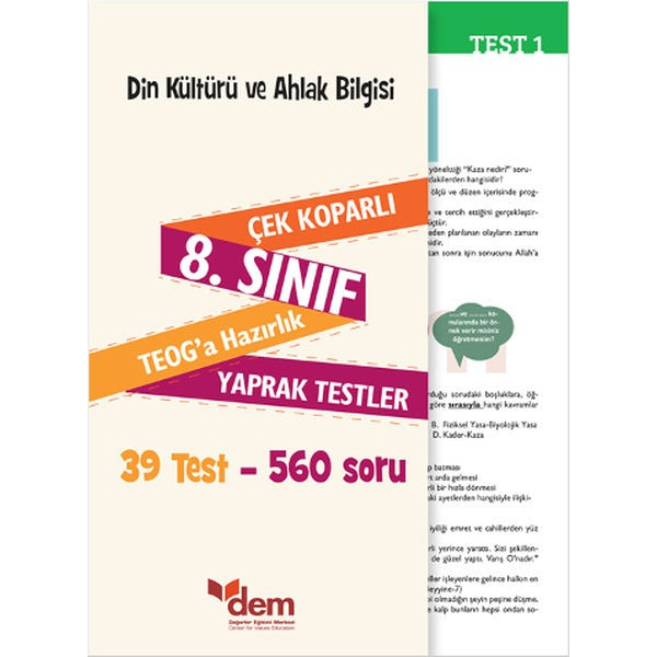 8. Sınıf TEOG Din Kültürü ve Ahlak Bilgisi Çek Koparlı Yaprak Testler