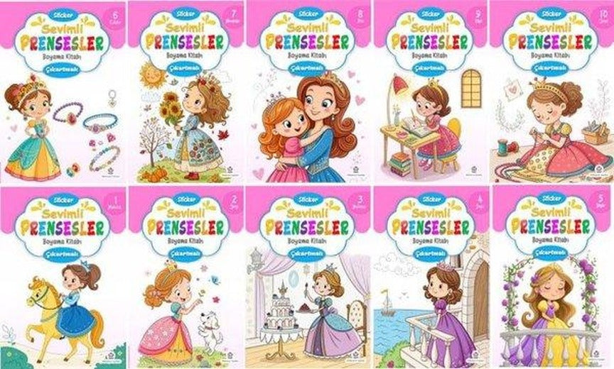 Sevimli Prensesler Boyama Kitabı Seti - 10 Kitap Takım | Atlı Karınca Yayınları (İnce Kapak)