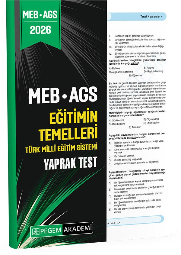 2026 MEB AGS Eğitimin Temelleri Türk Milli Eğitim Sistemi Yaprak Test | Pegem Akademi Yayıncılık (Ciltsiz)