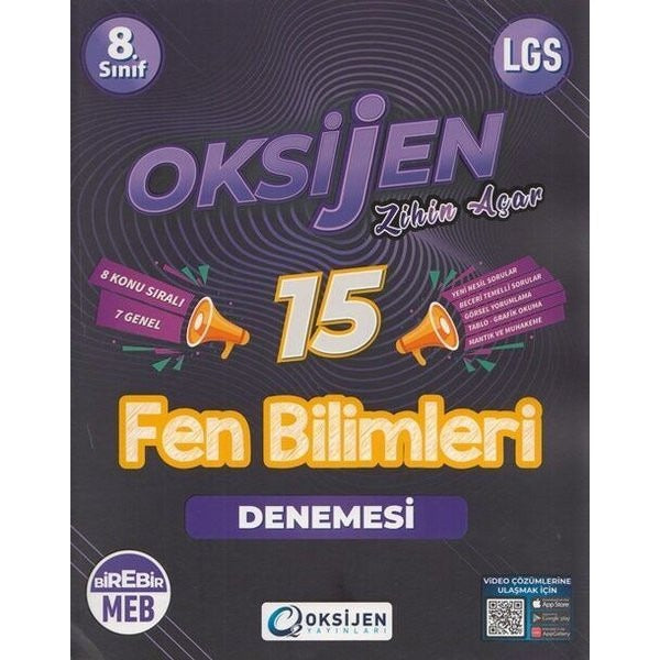 8. Sınıf Fen Bilimleri 15'li Deneme | Oksijen Yayınları - Eğitim (İnce Kapak)
