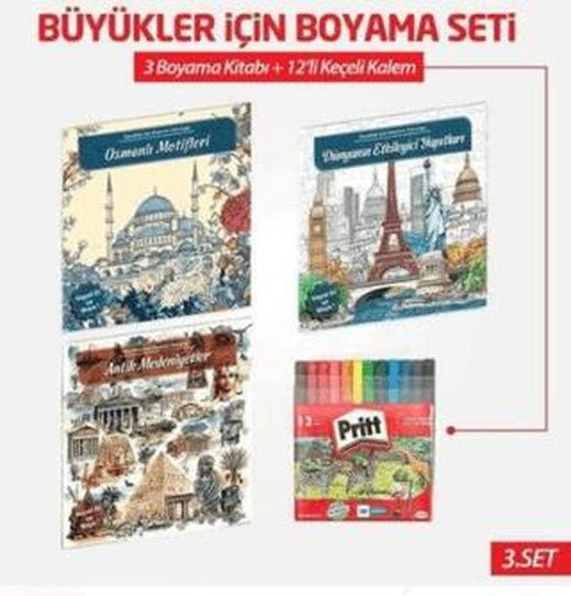 NTT 3 Kitap + Boyama Kalemi Büyükler İçin Boyama 3. Set | Note The Time