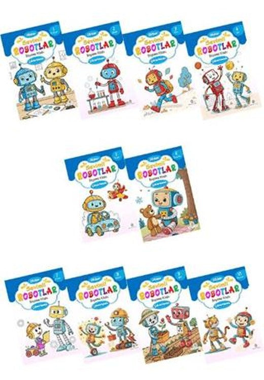 Sevimli Robotlar Boyoma Kitabı Sticker Çıkartmalı (10 Kitap Set) | Atlı Karınca Yayınları (Ciltsiz)