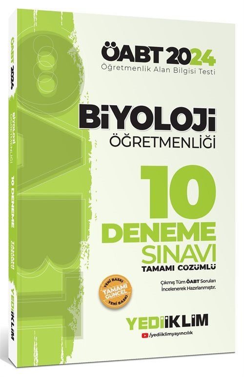 2024 ÖABT Biyoloji Öğretmenliği Tamamı Çözümlü 10 Deneme Sınavı | Yediiklim Yayınları (Ciltsiz)