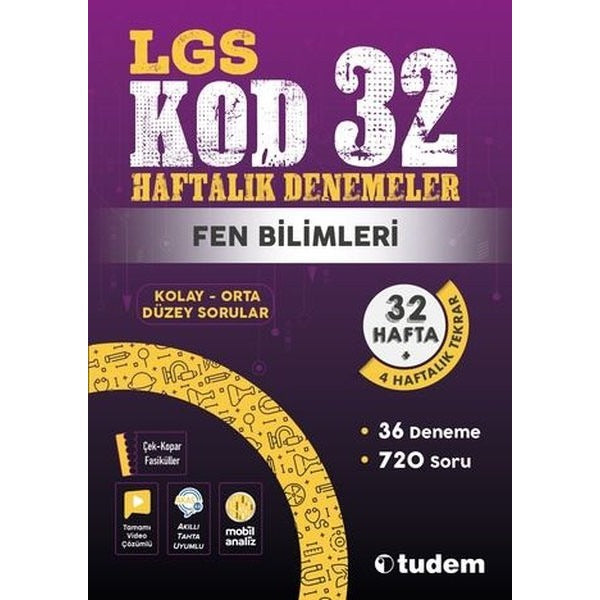 LGS Fen Bilimleri Kod 32 - Haftalık Denemeler | Tudem Yayınları - Ders Kitapları (İnce Kapak)
