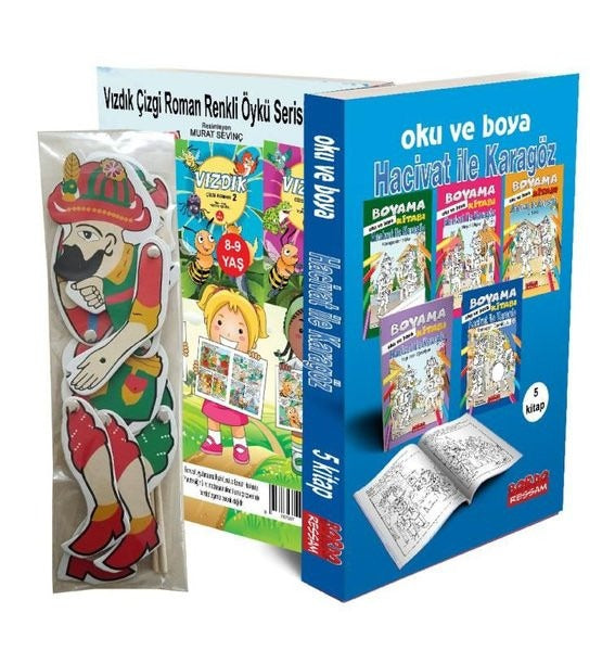 Oku Boya ve Oynat: Hacivat İle Karagöz Seti - 5 Kitap Takım | Bordo Ressam (İnce Kapak)
