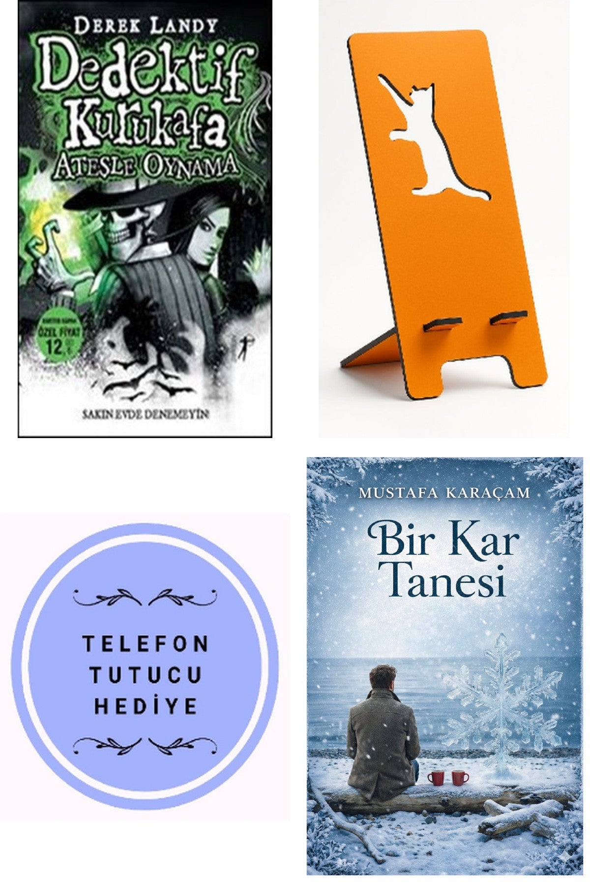 Dedektif Kurukafa - Ateşle Oynama - Derek Landy + Telefon Tutucu + Bir Kar Tanesi kitap kapağı