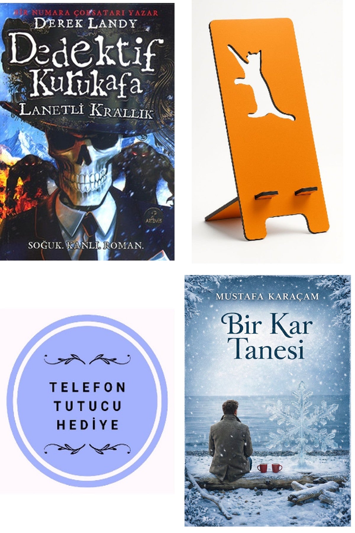 Dedektif Kurukafa - Lanetli Krallık - Derek Landy + Telefon Tutucu + Bir Kar Tanesi kitap kapağı