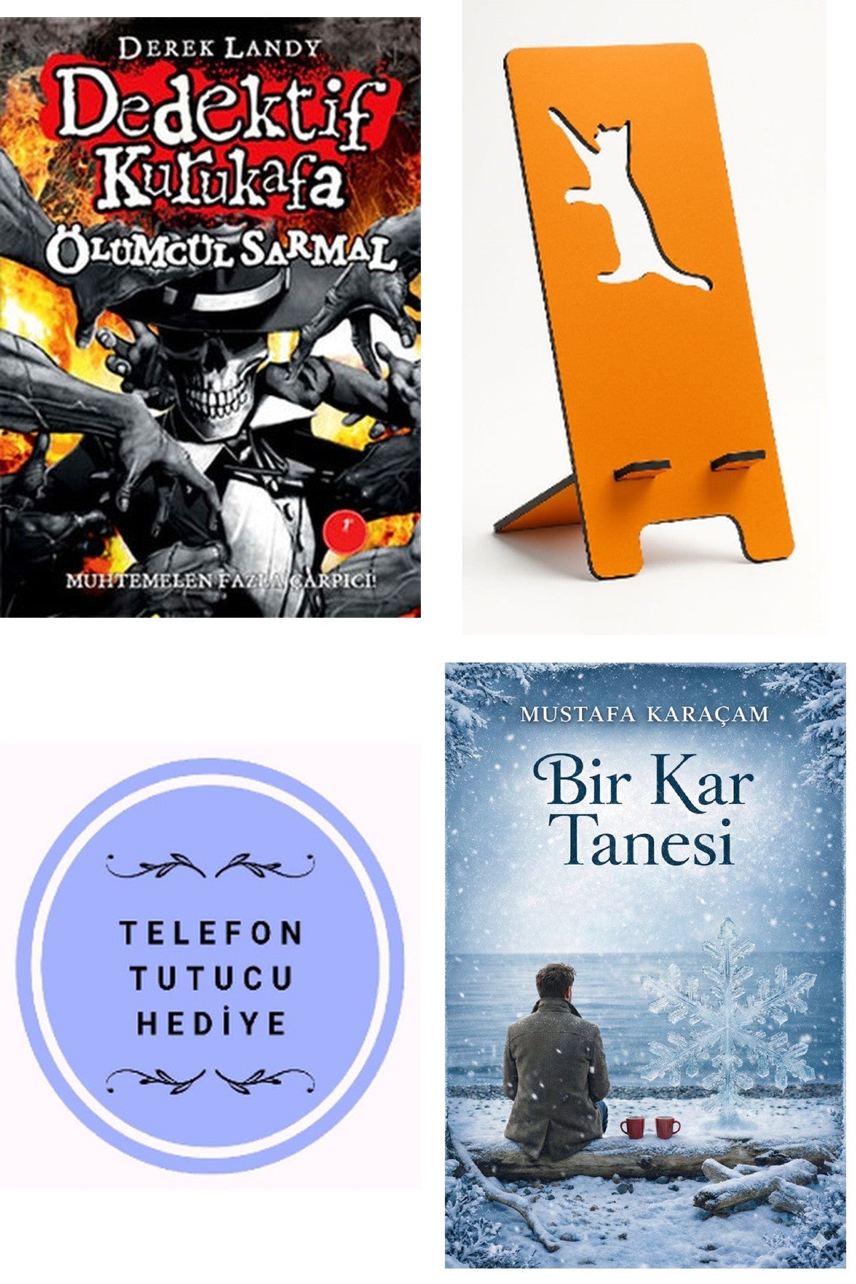 Dedektif Kurukafa - Ölümcül Sarmal - Derek Landy + Telefon Tutucu + Bir Kar Tanesi kitap kapağı