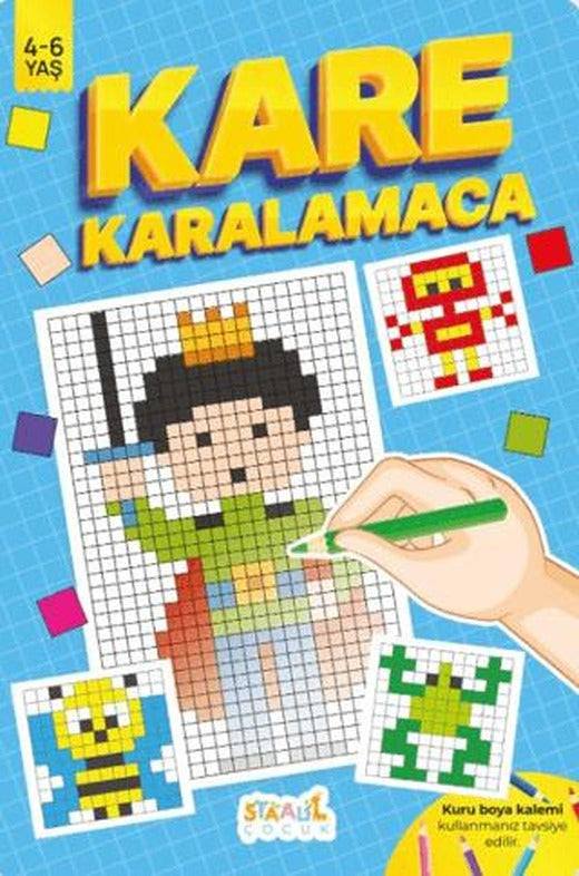 Kare Karalamaca - Çocuklar için Boyama ve Aktivite Kitabı