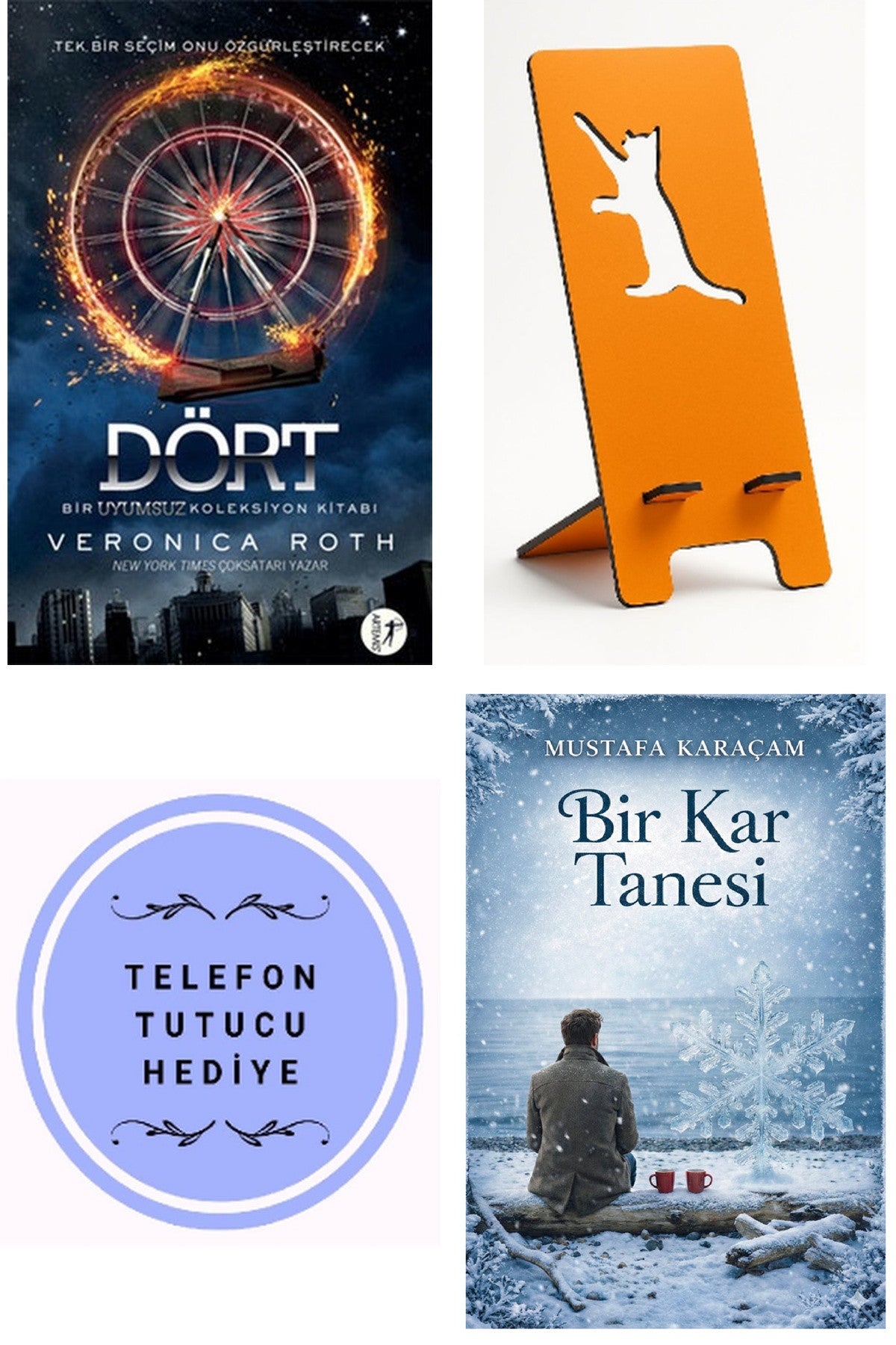 Dört - Bir Uyumsuz Koleksiyon Kitabı - Veronica Roth + Telefon Tutucu + Bir Kar Tanesi kitap kapağı