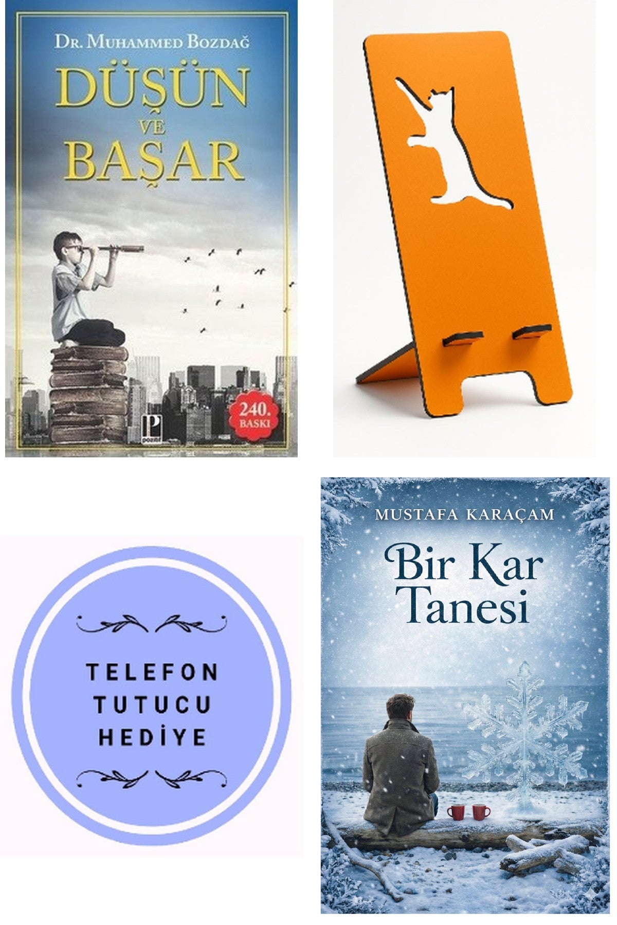 Düşün ve Başar - Muhammed Bozdağ + Telefon Tutucu + Bir Kar Tanesi kitap kapağı