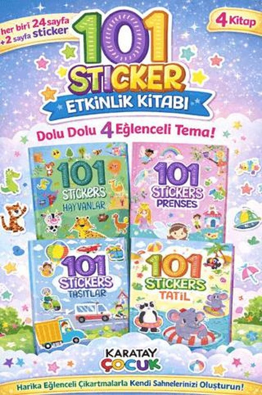 101 Sticker Etkinlik Kitabı (4 Kitap) (Taşıtlar-Prenses-Hayvanlar-Tatil) | Karatay Çocuk (Ciltsiz)