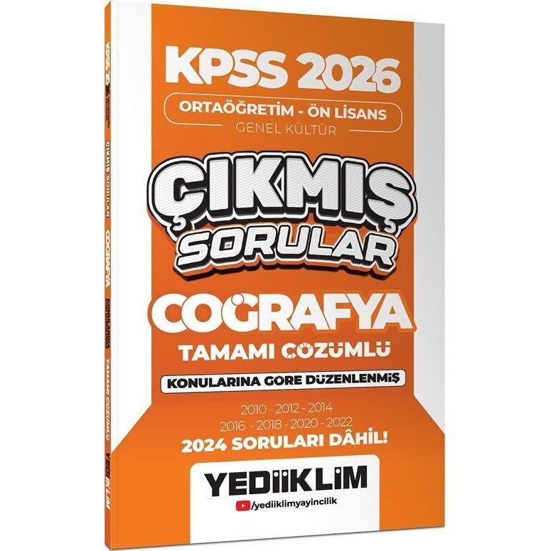 KPSS 2026 Ortaöğretim - Önlisans Coğrafya Konularına Göre Çıkmış Sorular 2024 Soruları Dahil | Yediiklim Yayınları (İnce Kapak)