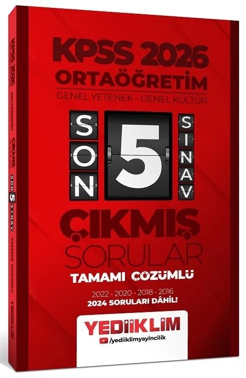2026 Ortaöğretim Genel Yetenek  -  Genel Kültür Tamamı Çözümlü Son 5 Sınav Çıkmış Sorular 2024 Sorul | Yediiklim Yayınları (İnce Kapak)