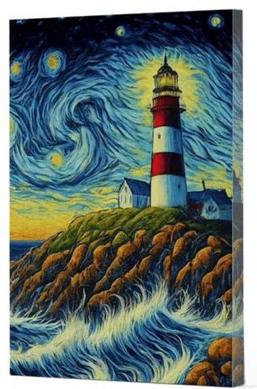Van Gogh 8 - Deniz Feneri Çizgili Yan Boyamalı Defter | Vivago Art