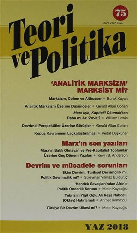 Teori ve Politika Dergisi Sayı: 75 Yaz 2018 | Teori ve Politika Dergisi Yayınları (Ciltsiz)