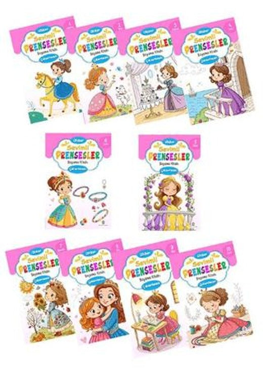 Sevimli Prensesler Boyama Kitabı Sticker Çıkartmalı (10 Kitap Set) | Atlı Karınca Yayınları (Ciltsiz)