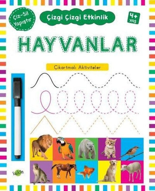 Hayvanlar Çıkartmalı Aktiviteler 4 Yaş Çizgi Çizgi Etkinlik | Kukla (İnce Kapak)