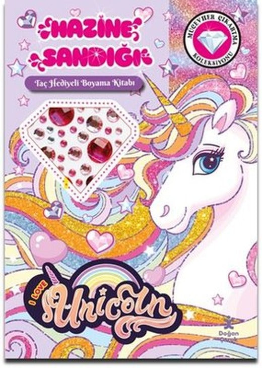 Unicorn - Hazine Sandığı - Taç Hediyeli Boyama Kitabı - Mücevher Çıkartma Koleksiyonu | Doğan Çocuk (İnce Kapak)