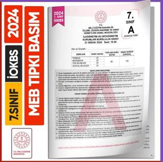 7. Sınıf İOKBS BURSLULUK MEB Tıpkı Basım Çıkmış Soru Kitapçığı Video/PDF Çözümlü Türkiye Geneli