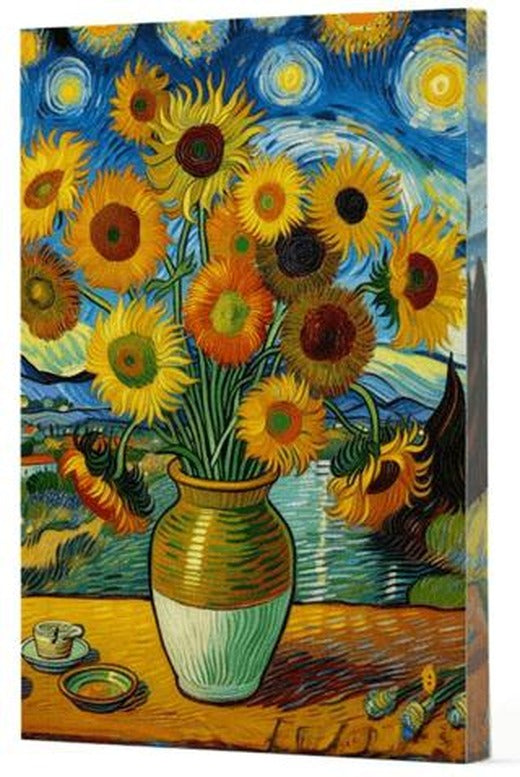 Van Gogh 10 - Ayçiçekleri Çizgili Yan Boyamalı Defter | Vivago Art