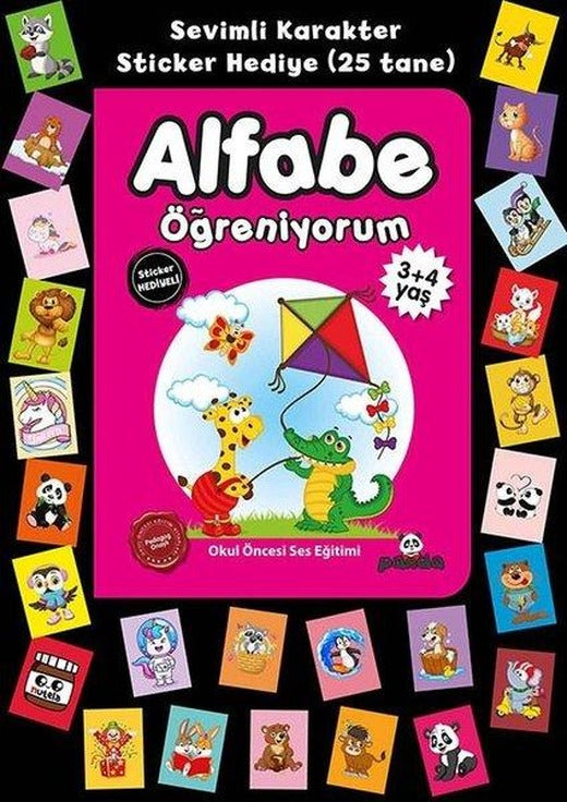 Alfabe Öğreniyorum - Sticlerlı 3+4 Yaş | Panda (İnce Kapak)