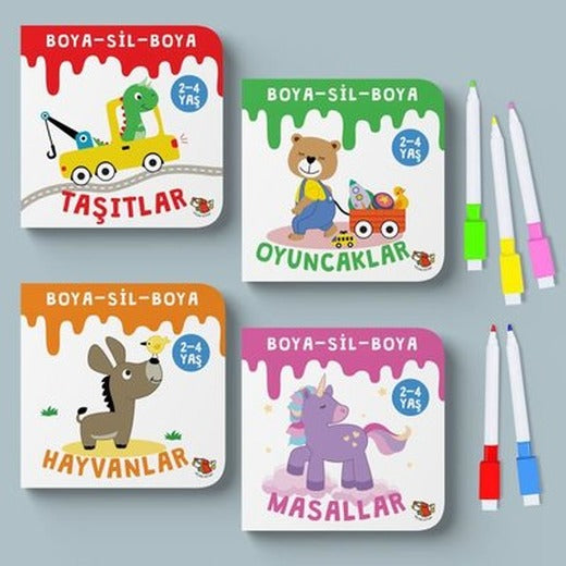 Boya - Sil - Boya Seti 4 Kitap Takım - 5 Kalem Hediye | Uçan Kitap (İnce Kapak)