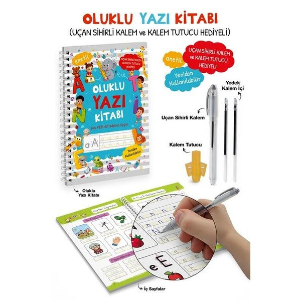 Oluklu Yazı Kitabı Anetil - Uçan Sihirli Kalem ve Kalem Tutucu Hediyeli 3+ Yaş | Bigkids Yayınları (İnce Kapak)