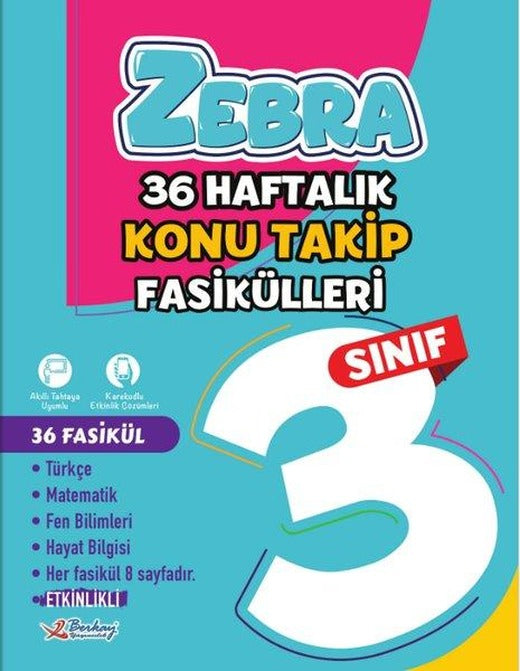 3.Sınıf Zebra 36 Haftalık Konu Takip Fasikülleri | Berkay Yayıncılık (İnce Kapak)