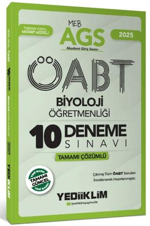 2025 MEB AGS ÖABT Biyoloji Öğretmenliği Tamamı Çözümlü 10 Deneme Sınavı | Yediiklim Yayınları (Ciltsiz)