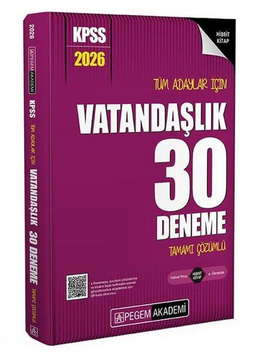 2026 KPSS Tüm Adaylar İçin Vatandaşlık 30 Deneme Tamamı Çözümlü | Pegem Akademi Yayıncılık (İnce Kapak)
