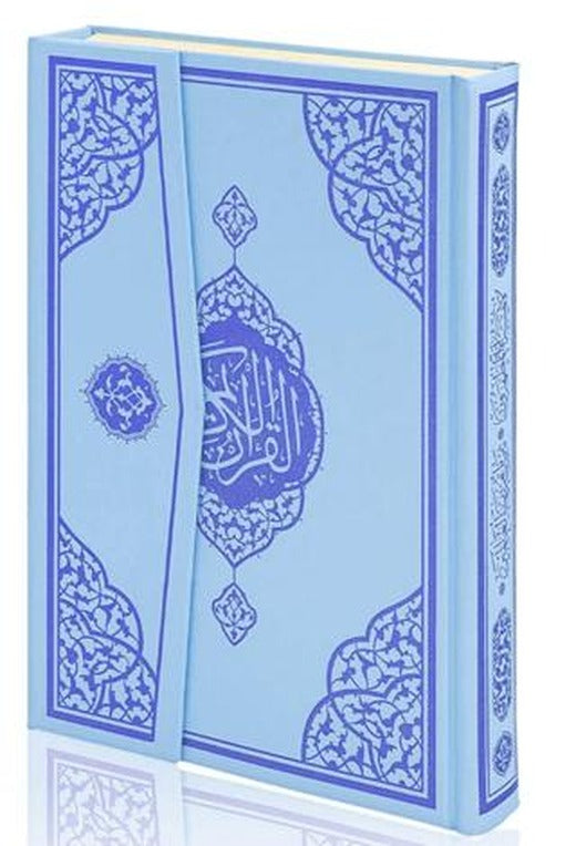 Cami Boy Bilgisayar Hatlı Arapça Cilt Bezi Mıklepli Kuran-ı Kerim - Mavi