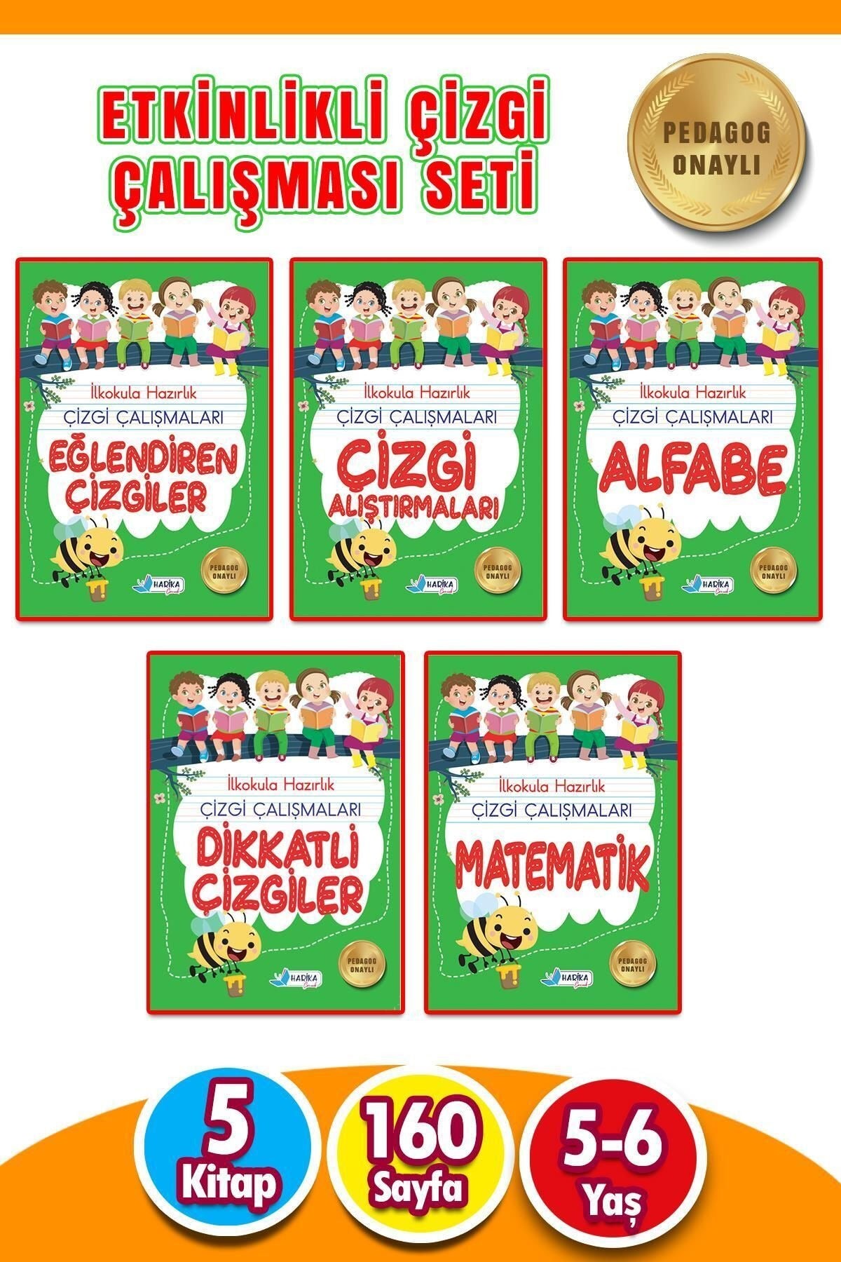 5-6 Yaş İlkokula Hazırlık Çizgi Çalışmaları Seti 6 Kitap | Harika Çocuk Yayınları (Ciltsiz)