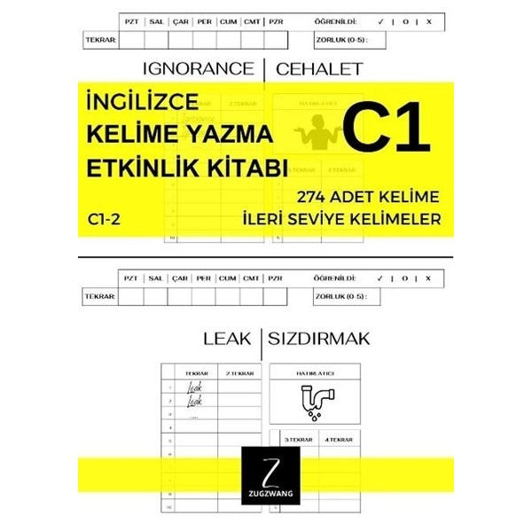 İngilizce Kelime Yazma Etkinlik Kitabı C1 - 2 İleri Seviye Kelimeler | Zugzwang (İnce Kapak)