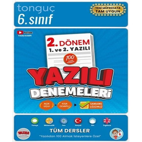 6. Sınıf Yazılı Denemeleri 2. Dönem 1 ve 2. Yazılı | Tonguç Akademi (İnce Kapak)