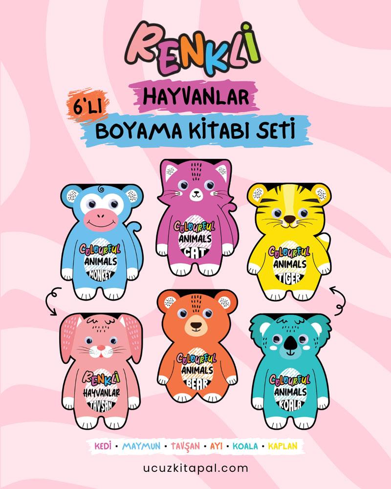 Colourful Animals 6lı Boyama Kitabı Seti Mor Elma Yayıncılık - Resim 1