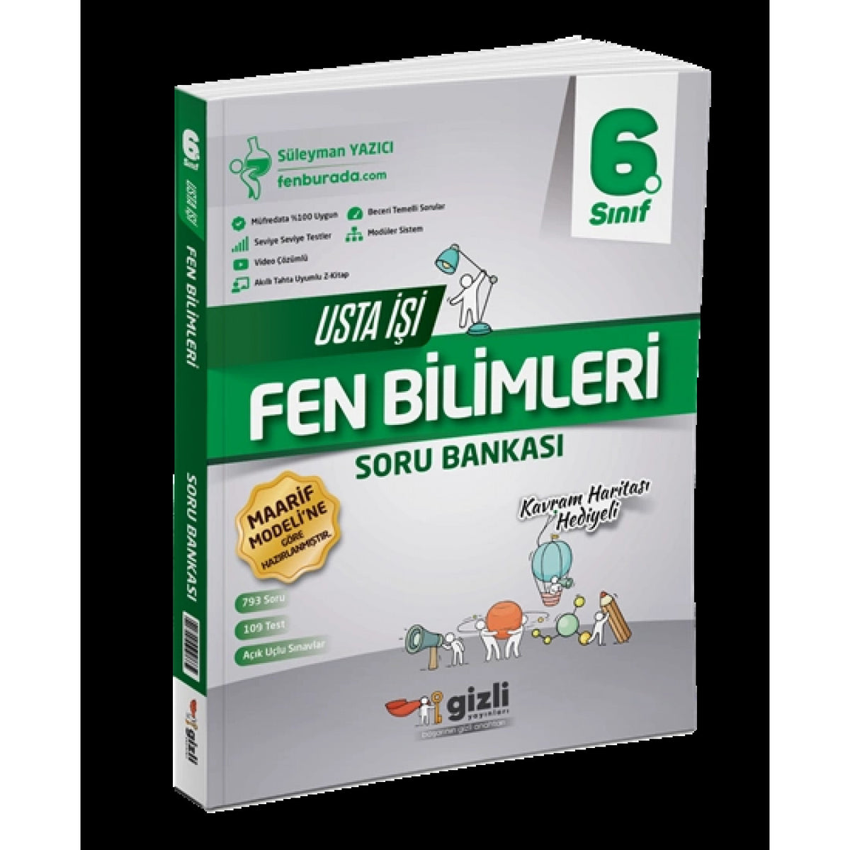 Gizli Yayınları 6. Sınıf Fen Bilimleri Usta İşi Soru Bankası - Kavram Haritası Yeni - Süleyman Yazıcı kitap kapağı