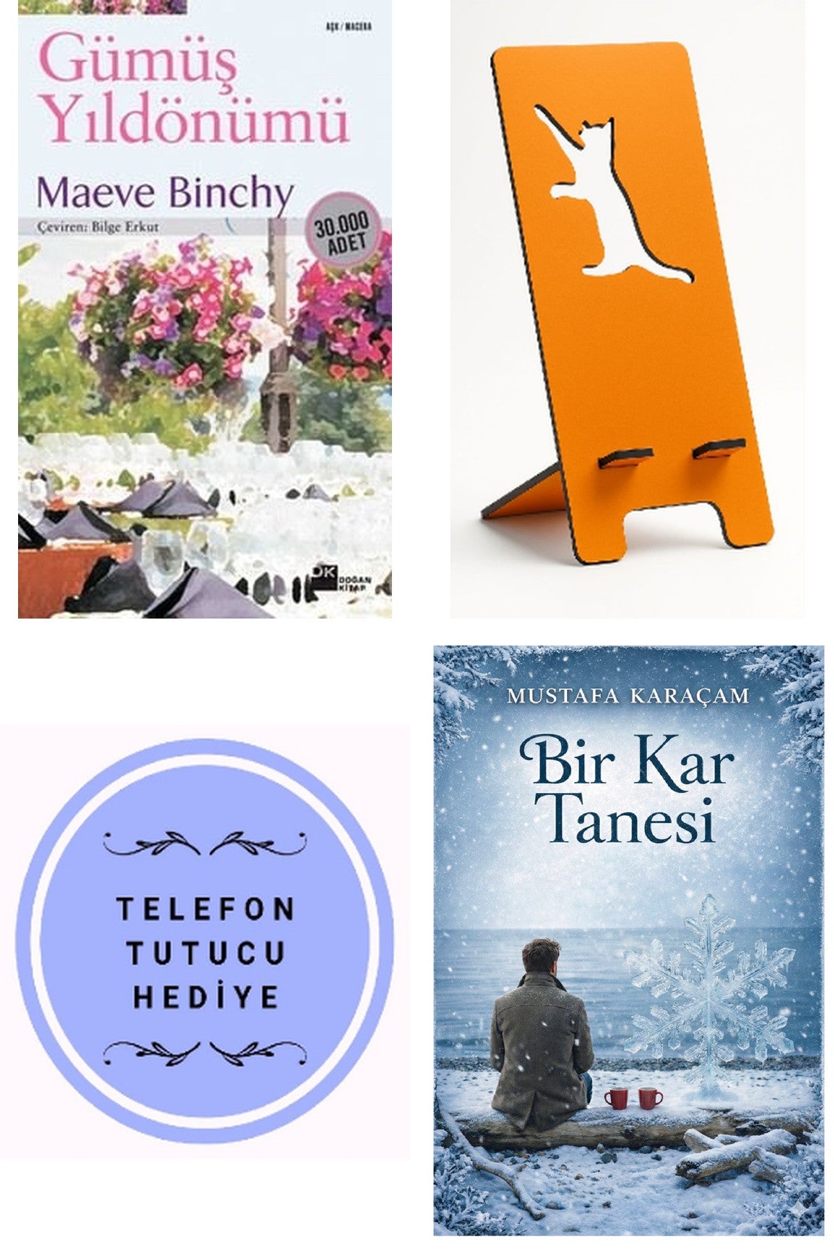 Gümüş Yıldönümü - Maeve Binchy + Telefon Tutucu + Bir Kar Tanesi kitap kapağı