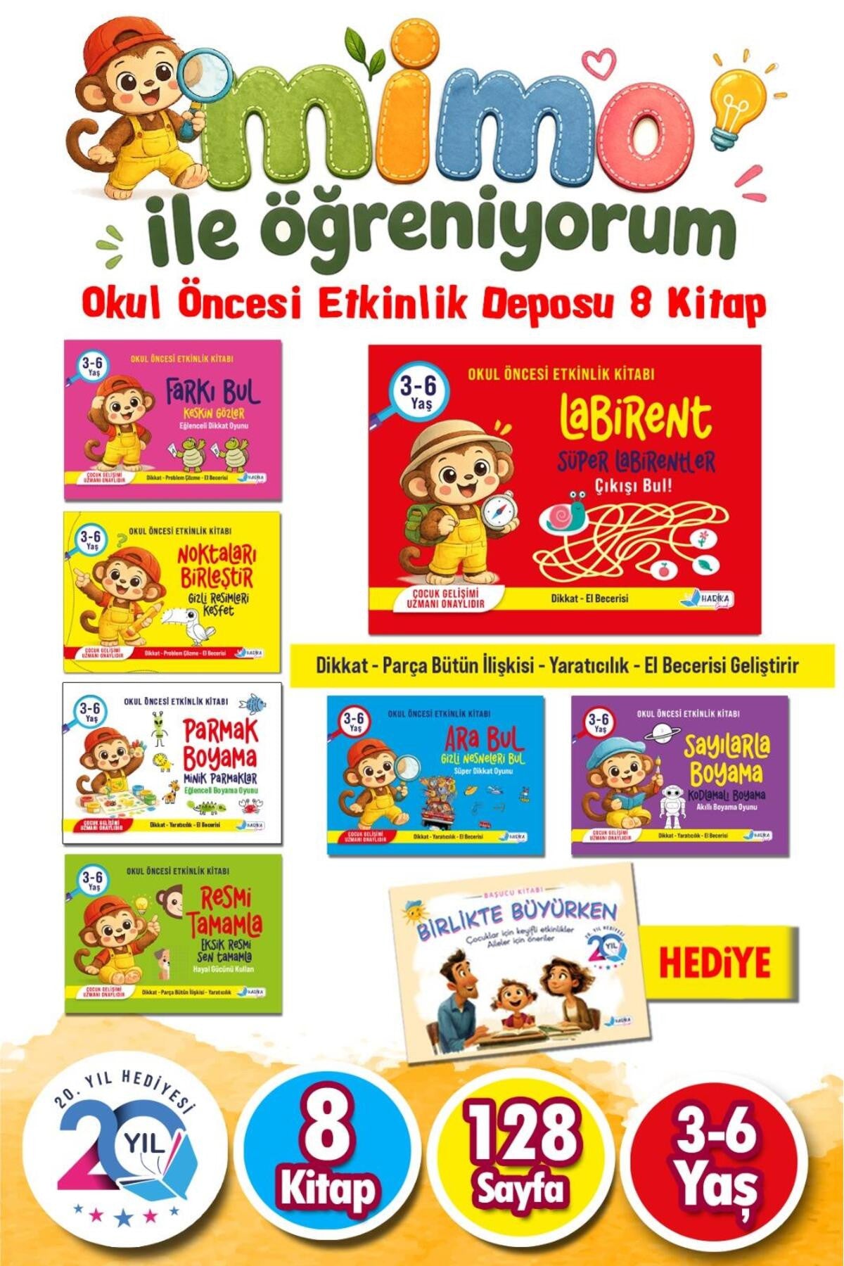 Harika Çocuk Mimo ile Öğreniyorum 3 - 6 Yaş Okul Öncesi Etkinlik Seti 8 Kitap Eğitici Aktivite Kitapları kitap kapağı