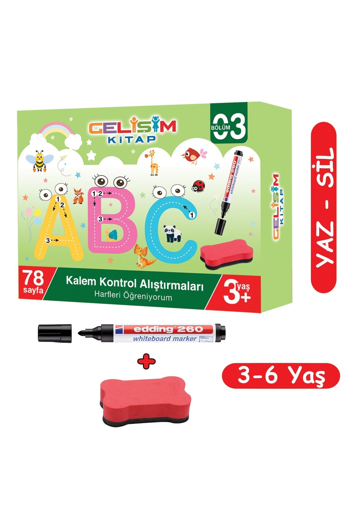 Kalem Kontrol Alıştırmaları 3 - Harfleri Öğreniyorum (YAZ - SİL) kitap kapağı