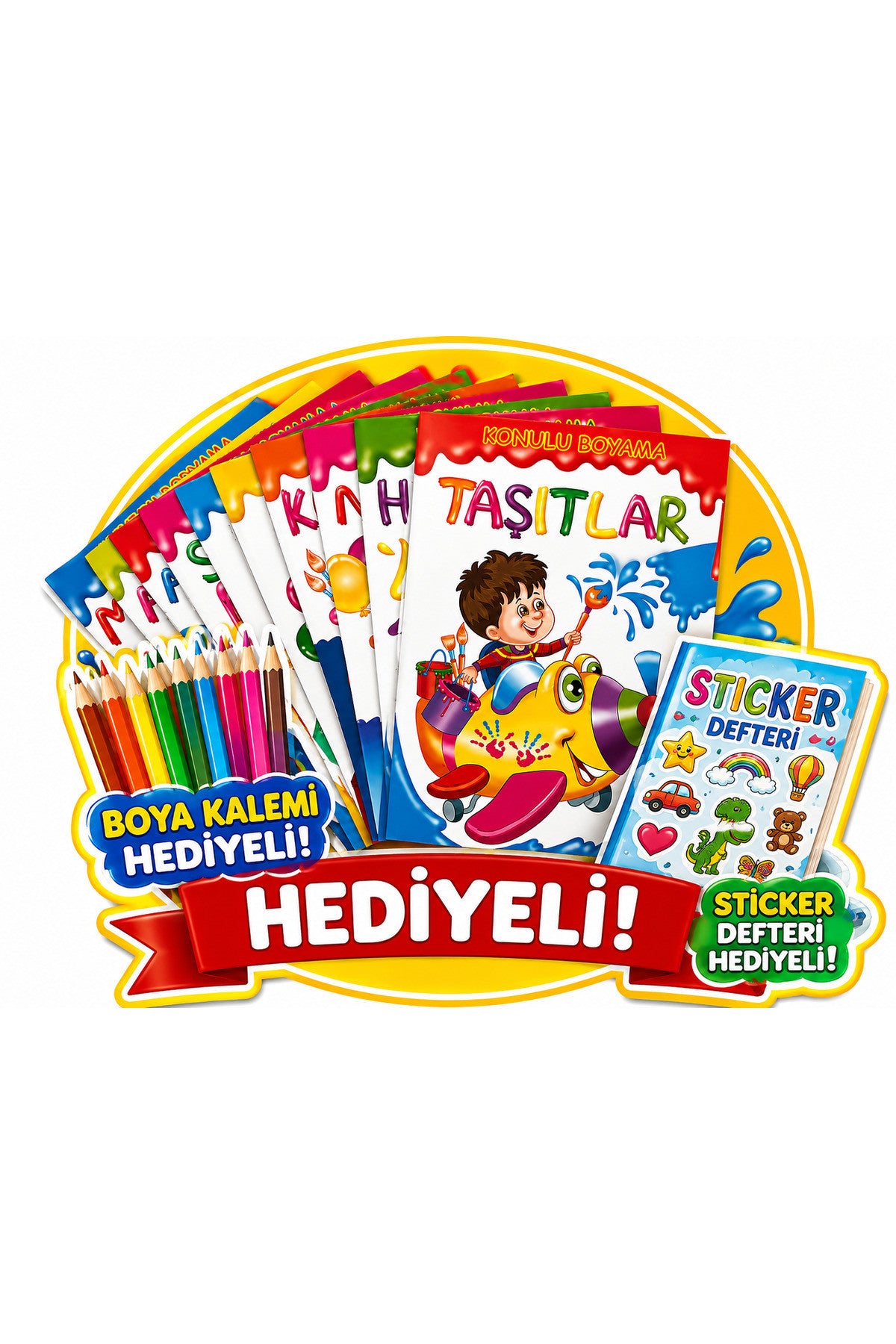 Konulu Boyama Kitapları 16 Sayfa 10 Kitap Boyama Kalemi Sticker Defteri Hediyeli kitap kapağı