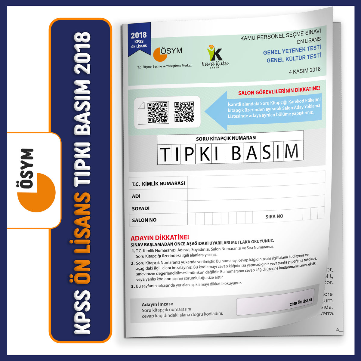 2018 KPSS Ön Lisans ÖSYM Tıpkı Basım Çıkmış Soru Deneme Kitapçığı Video/PDF Çözümlü Türkiye Geneli kitap kapağı