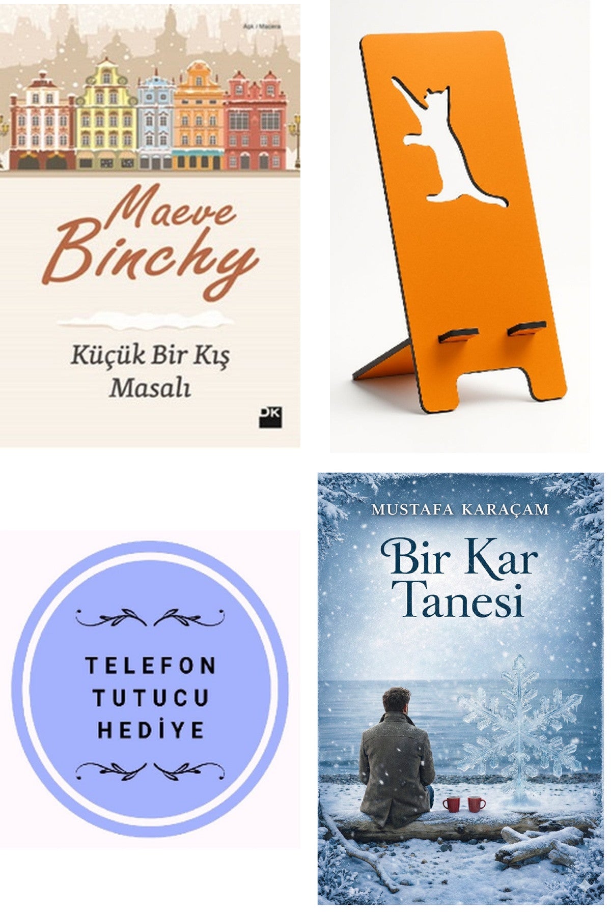 Küçük Bir Kış Masalı - Maeve Binchy + Telefon Tutucu + Bir Kar Tanesi kitap kapağı
