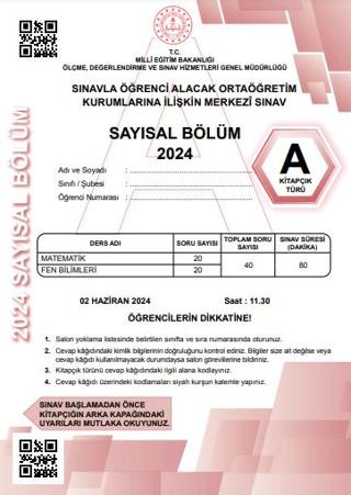 LGS Tıpkıbasım Sayısal Bölüm A Kitapçık Türü | Evrensel İletişim Yayınları (Ciltsiz)  - Resim 1