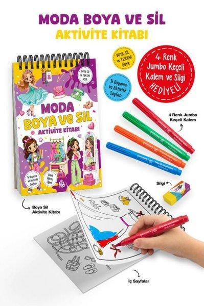 Moda Boya ve Sil Aktivite Kitabı - 4 Renk Jumbo Keçeli Kalem ve Silgi Hediyeli | Bigkids Yayınları (İnce Kapak)  - Resim 1