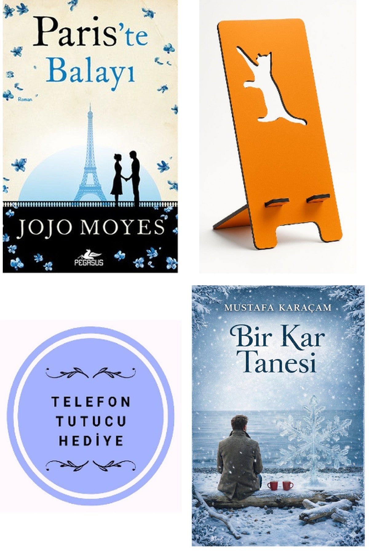 Paris'te Balayı - Jojo Moyes + Telefon Tutucu + Bir Kar Tanesi kitap kapağı